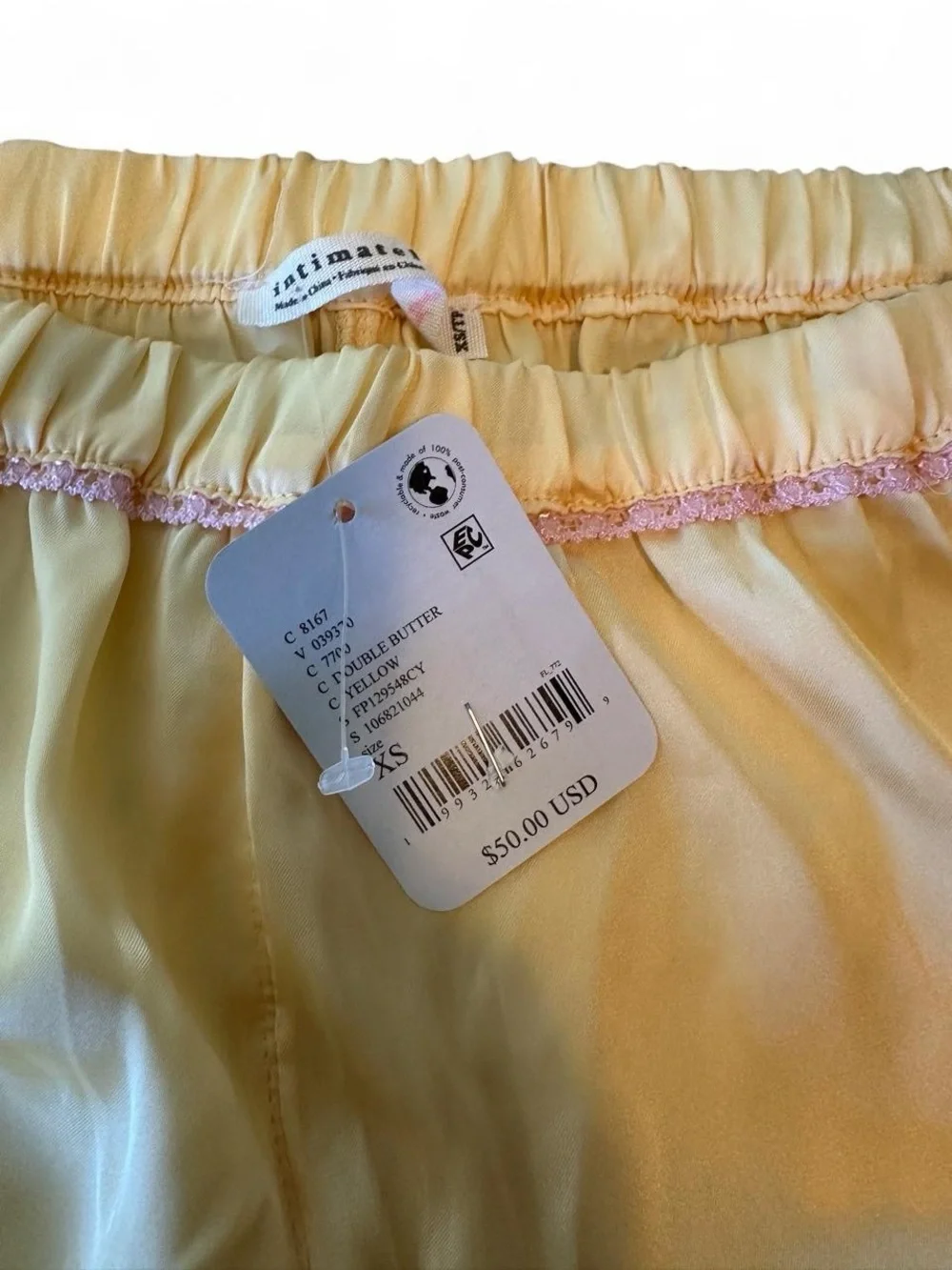Free People Pale Yellow Lace-Trim Sleep Shorts